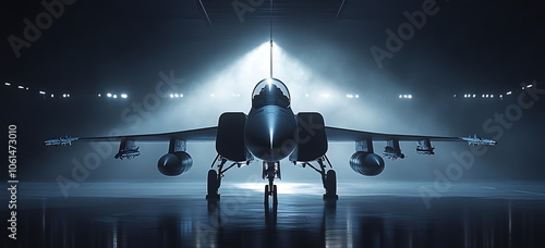 A modern military fighter jet in a hangar, Generative AI photo