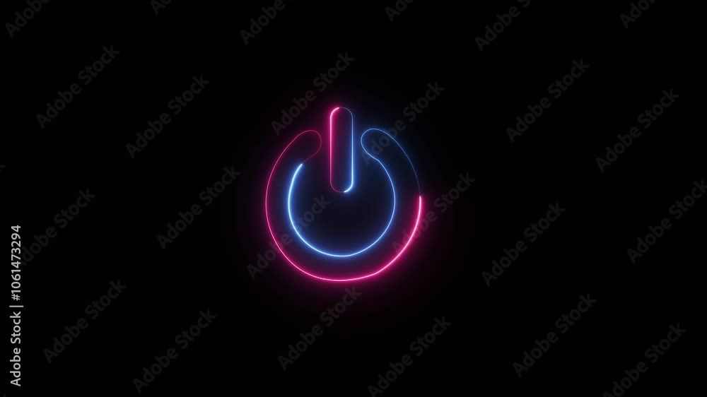 Glowing neon power icon sign animation. Glowing neon power icon sign animation.