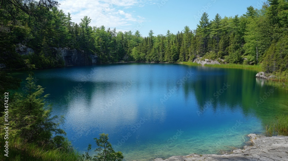 Tranquil Lake Surrounded by Dense Forest, Nature's Peaceful Retreat Tranquil Lake Surrounded by Dense Forest, Nature's Peaceful Retreat