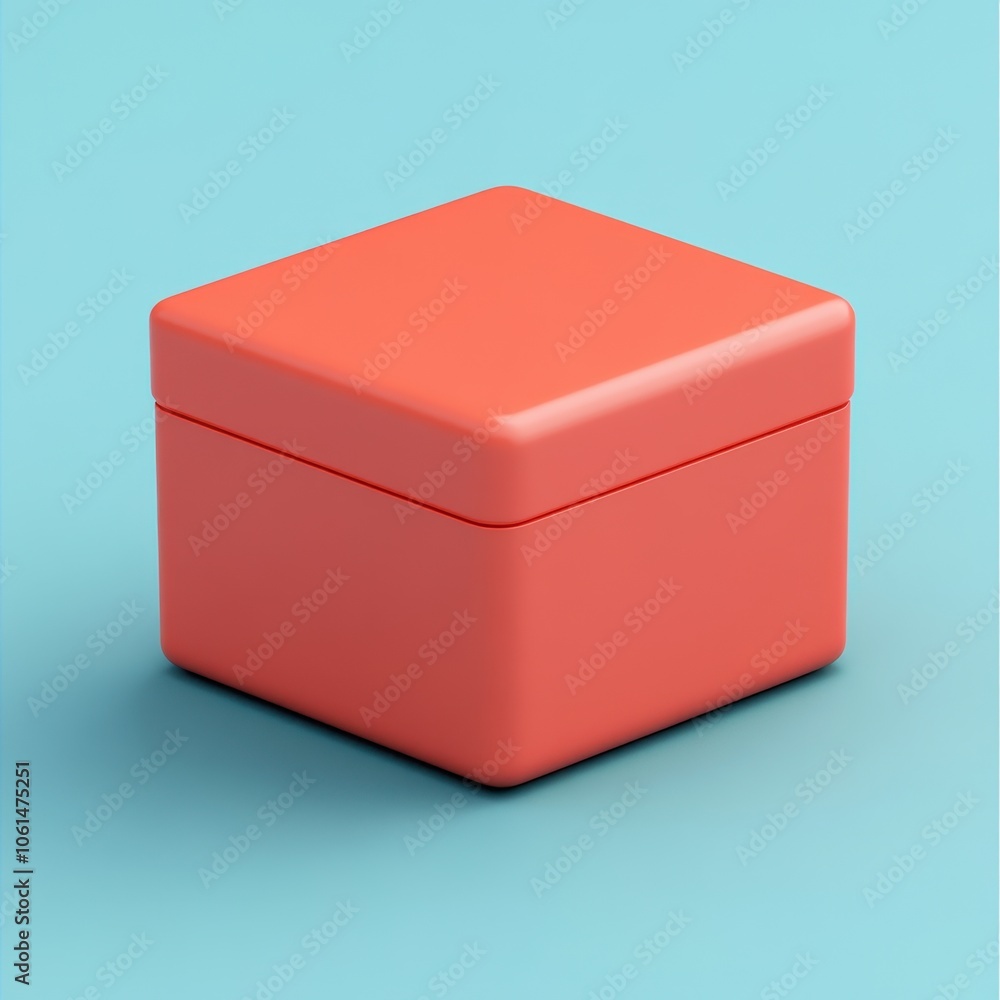 Fototapeta premium Minimalist Red Cube Box on Vibrant Aqua Blue Background