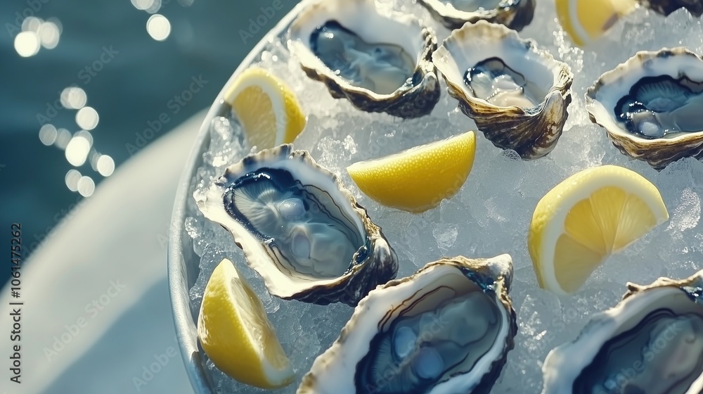 Fresh Oysters on Ice with Lemons Fresh Oysters on Ice with Lemons