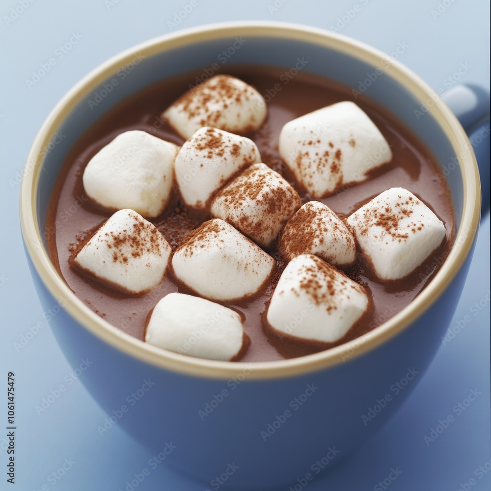 A mug of hot chocolate with marshmallows and cinnamon. A mug of hot chocolate with marshmallows and cinnamon.