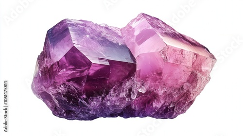 Vibrant amethyst crystal pair against white background showcasing natural beauty and texture