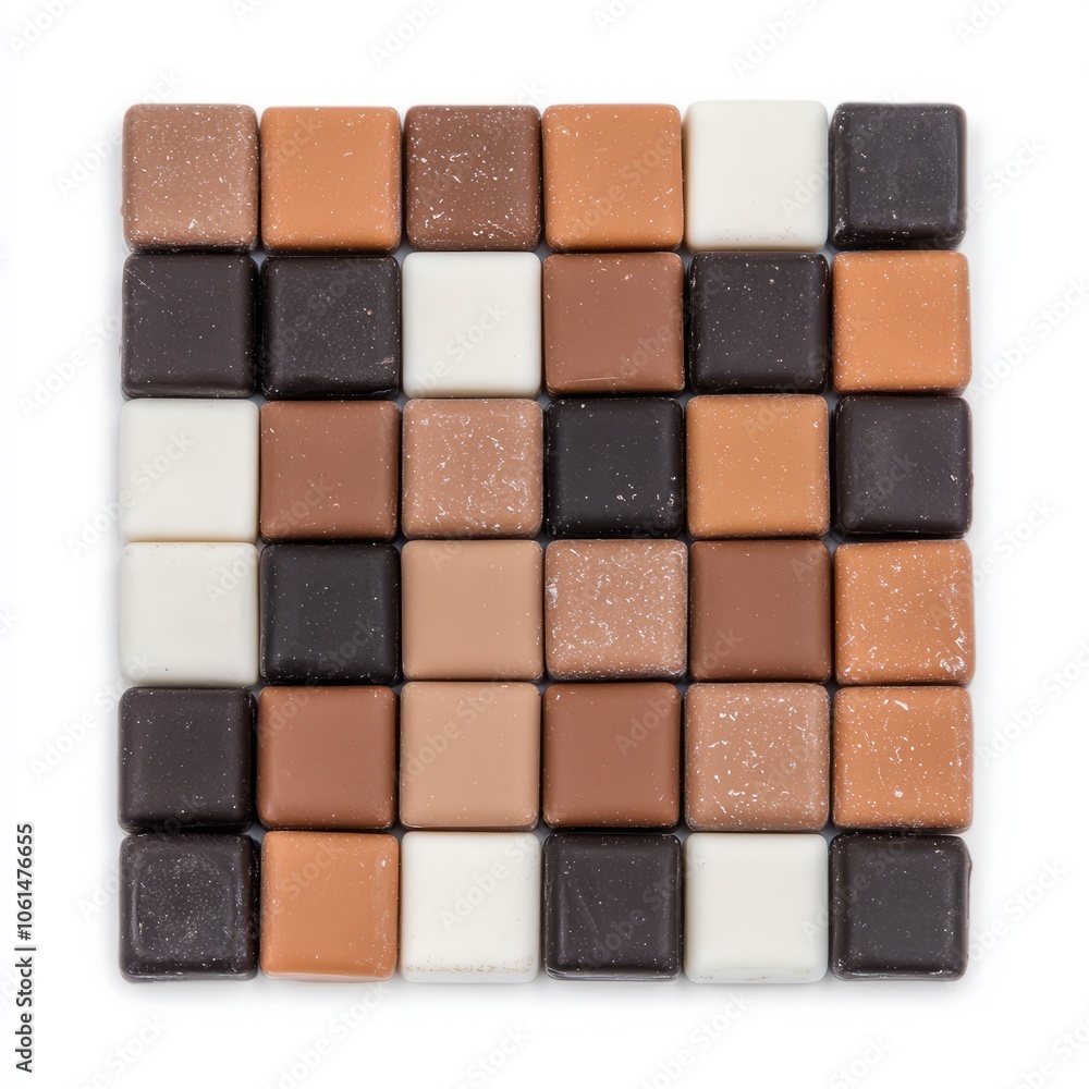 Square arrangement of assorted chocolate squares. Square arrangement of assorted chocolate squares.