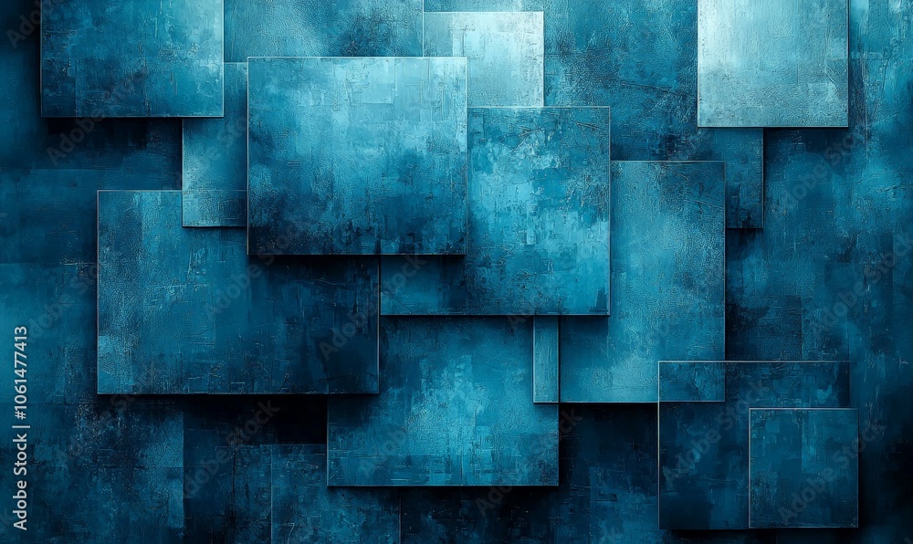 A layered abstract design featuring varying shades of blue and textured square shapes. A layered abstract design featuring varying shades of blue and textured square shapes.