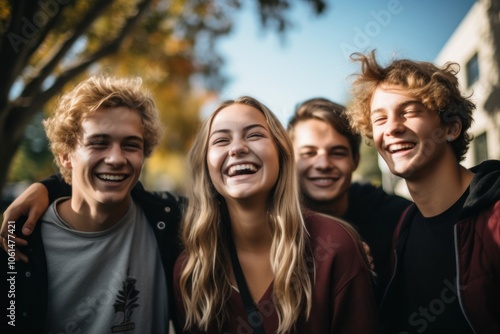 Group student smile laughing happy.