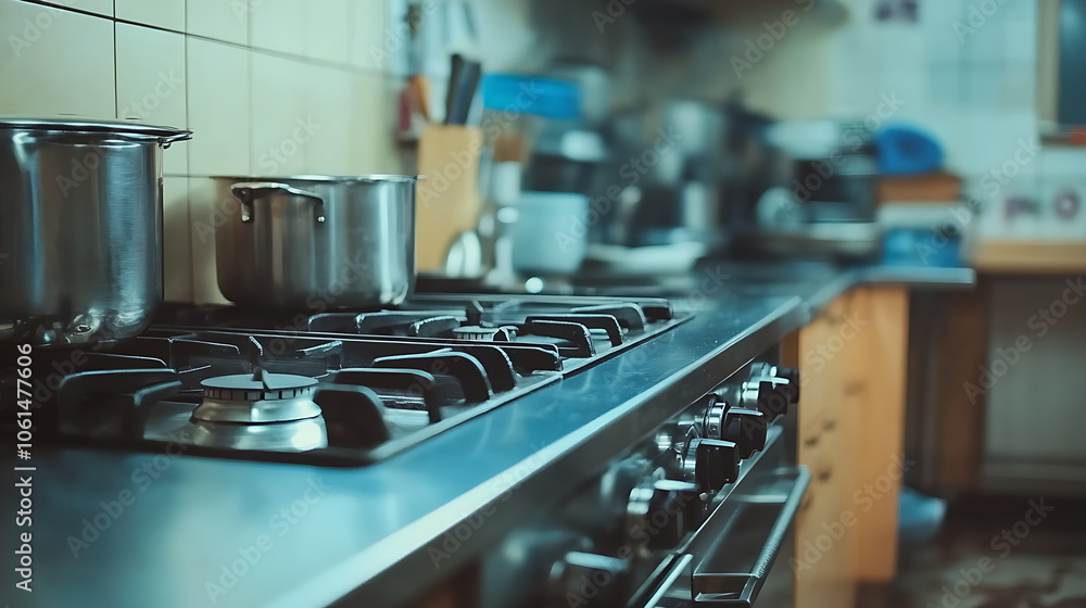 Modern professional kitchen with stainless steel, Generative AI Modern professional kitchen with stainless steel, Generative AI