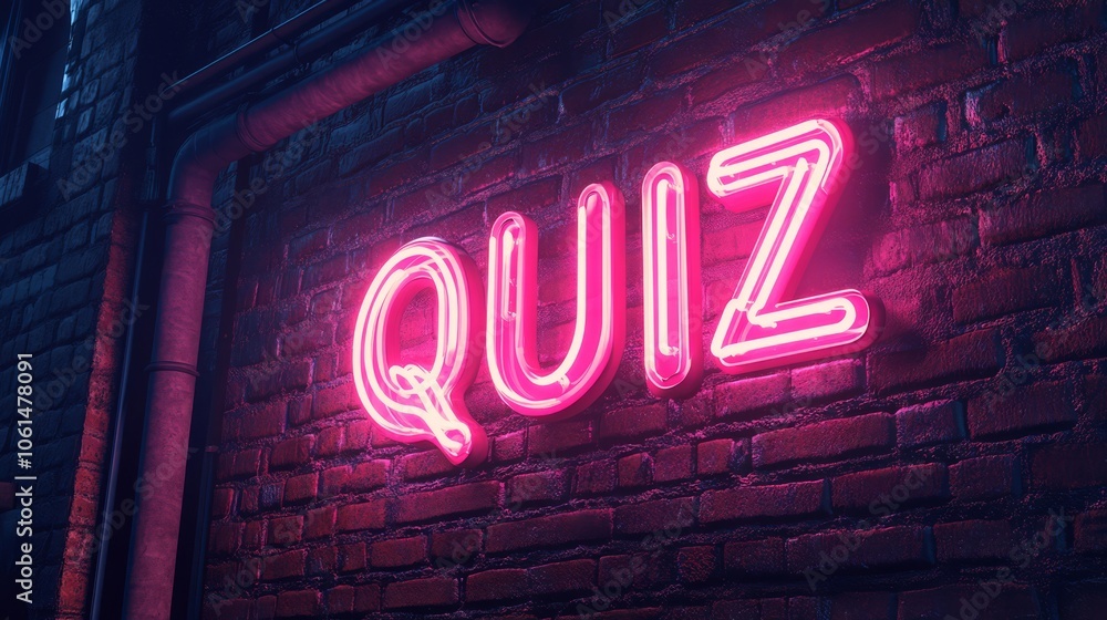 The word QUIZ is styled as a glowing neon sign with a 3D effec The word QUIZ is styled as a glowing neon sign with a 3D effec