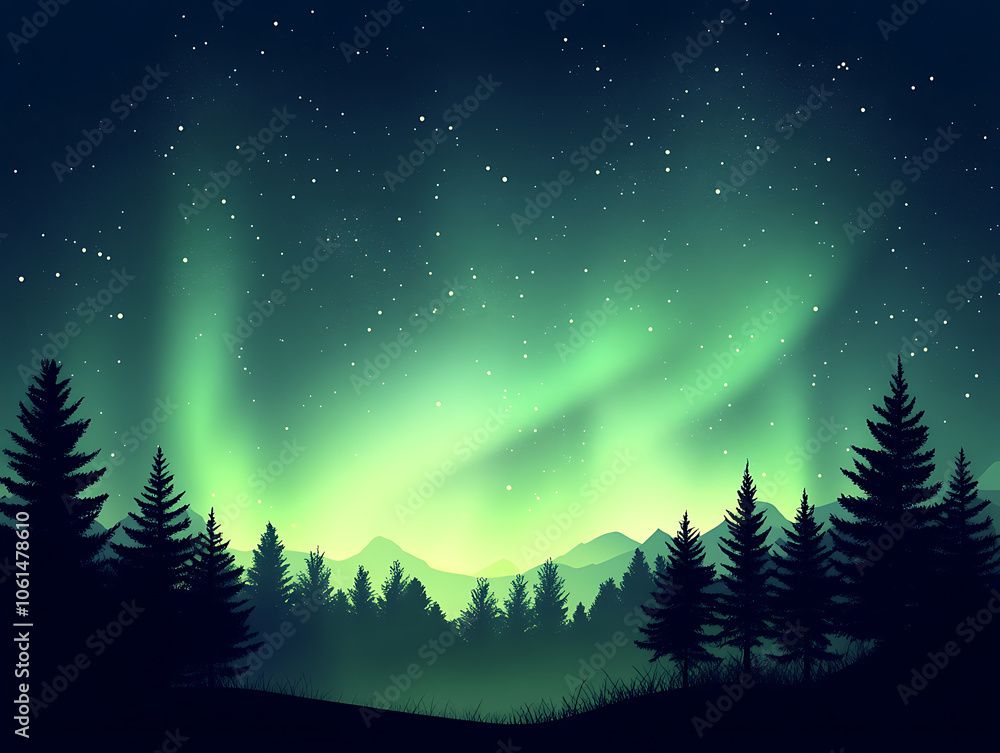 Phenomenon aurora dancing lights on nature background illustration Phenomenon aurora dancing lights on nature background illustration