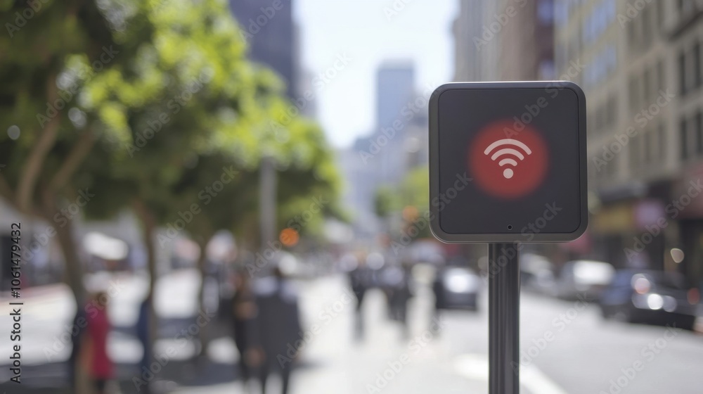 Fototapeta premium Urban Wi-Fi Signal Indicator in Busy Street Scene