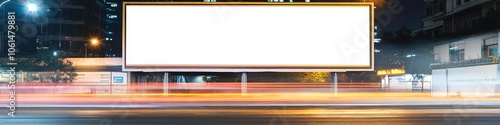 Blank billboard on roadside at night with long exposure lights