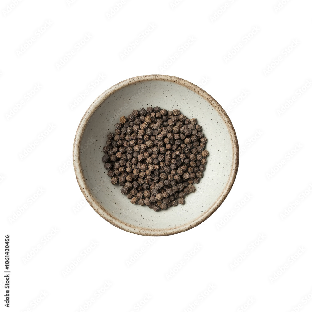 Black pepper seeds in a small bowl, isolated on transparent background. Black pepper seeds in a small bowl, isolated on transparent background.