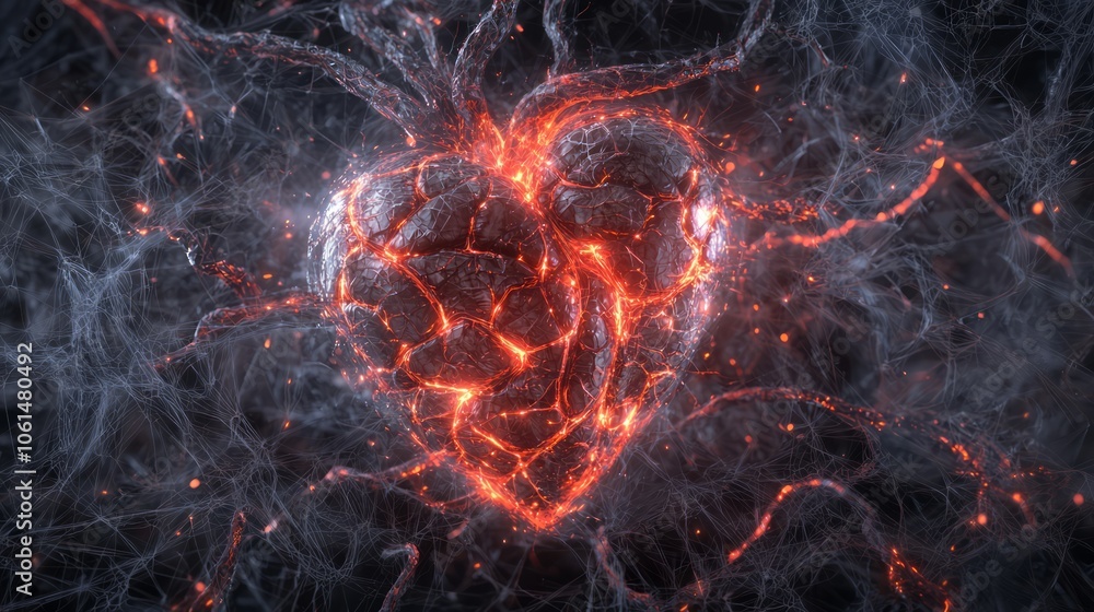 Grotesque Biomechanical Heart Structure in Dark Mist - Ultra-Detailed Horror 3D Render Illustration Grotesque Biomechanical Heart Structure in Dark Mist - Ultra-Detailed Horror 3D Render Illustration