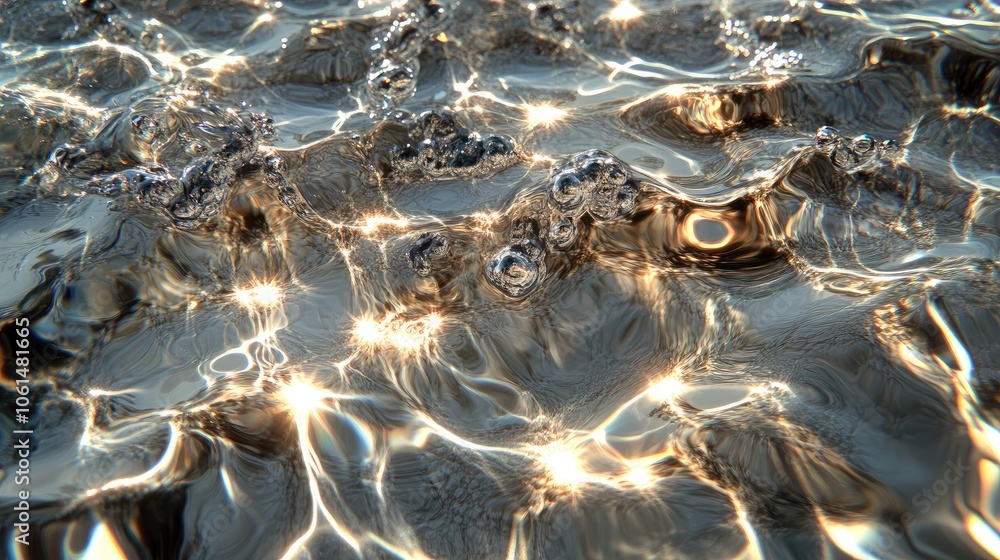 Serene water surface with light blue ripples and sunlight reflections ...