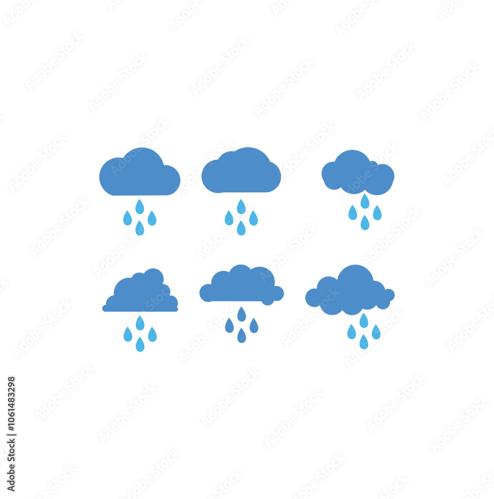 Abstract wet and rainy weather icon with water droplets falling from the cloud. Simple rain cloud logo Abstract wet and rainy weather icon with water droplets falling from the cloud. Simple rain cloud logo