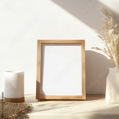 Frame on table, white background, isolated.