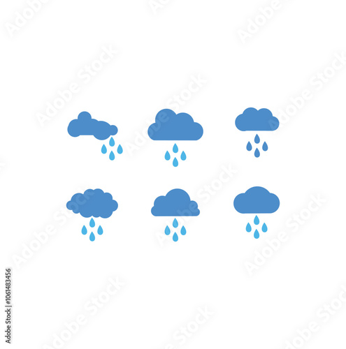 Abstract wet and rainy weather icon with water droplets falling from the cloud. Simple rain cloud logo