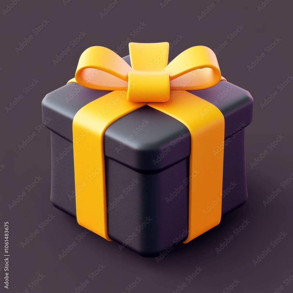 Vibrant Black Gift Box with Bold Yellow Ribbon Bow Vibrant Black Gift Box with Bold Yellow Ribbon Bow