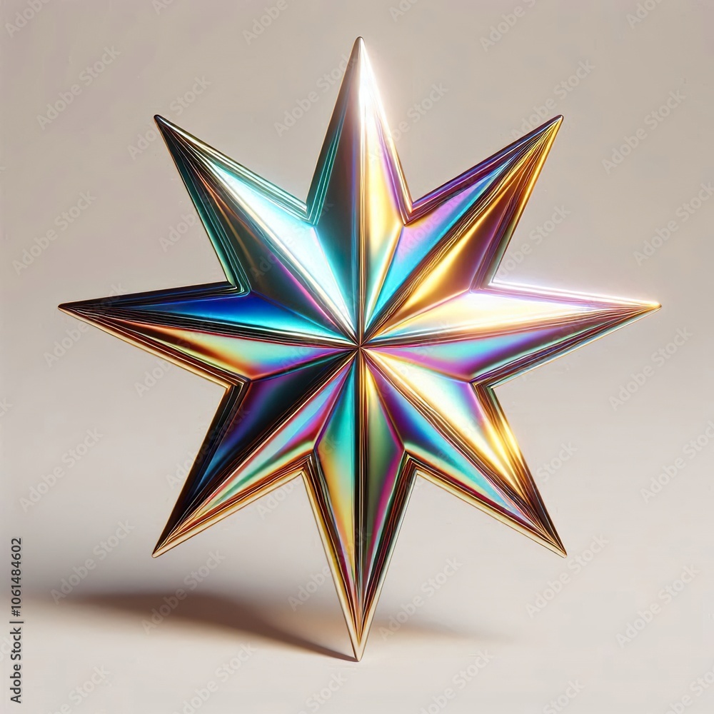 A Metallic glowing iridescent star on a white background A Metallic glowing iridescent star on a white background