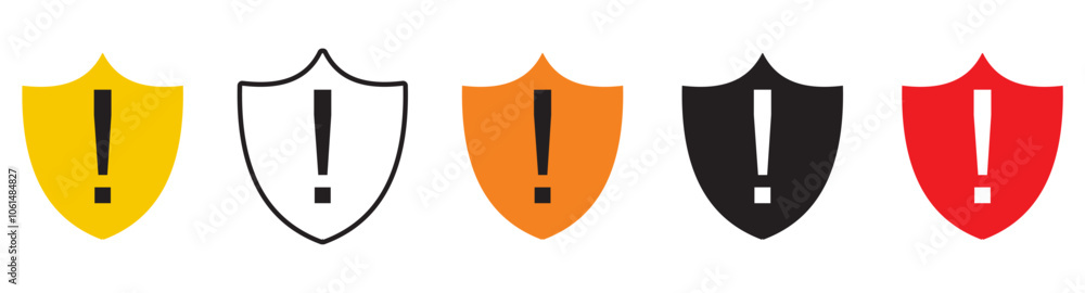 Shield exclamation mark icon or security shield warning or attention icon symbol. risk alert line icon vector Shield exclamation mark icon or security shield warning or attention icon symbol. risk alert line icon vector