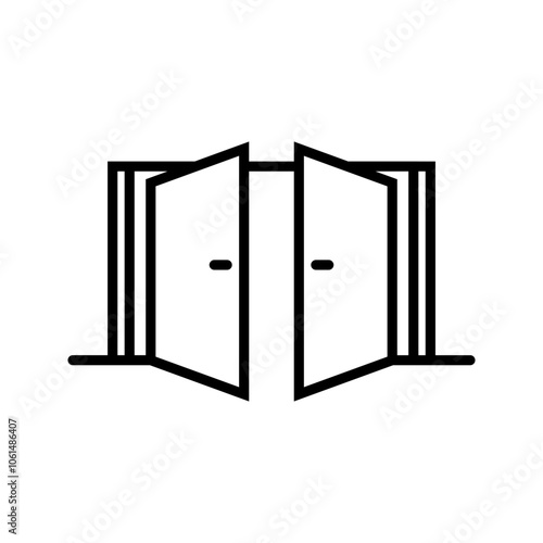 icon set open door in striped and black style on white backround	