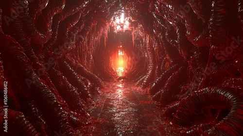 Terror in the Biomechanical Lair - Ultra-Detailed 3D Render of Fleshy Textured Underground Horror.