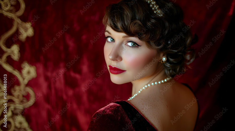 Fototapeta premium Elegant 1930s Portrait of a Woman with Finger Waves