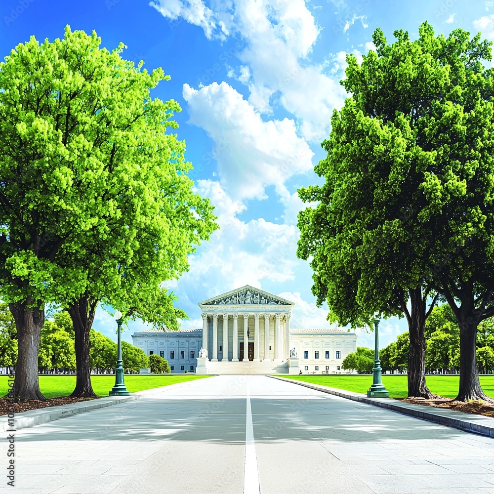 Obraz premium Supreme Court Building with Trees and Pathway.