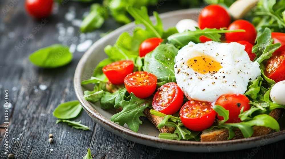 Fresh Salad with Poached Egg and Cherry Tomatoes Fresh Salad with Poached Egg and Cherry Tomatoes