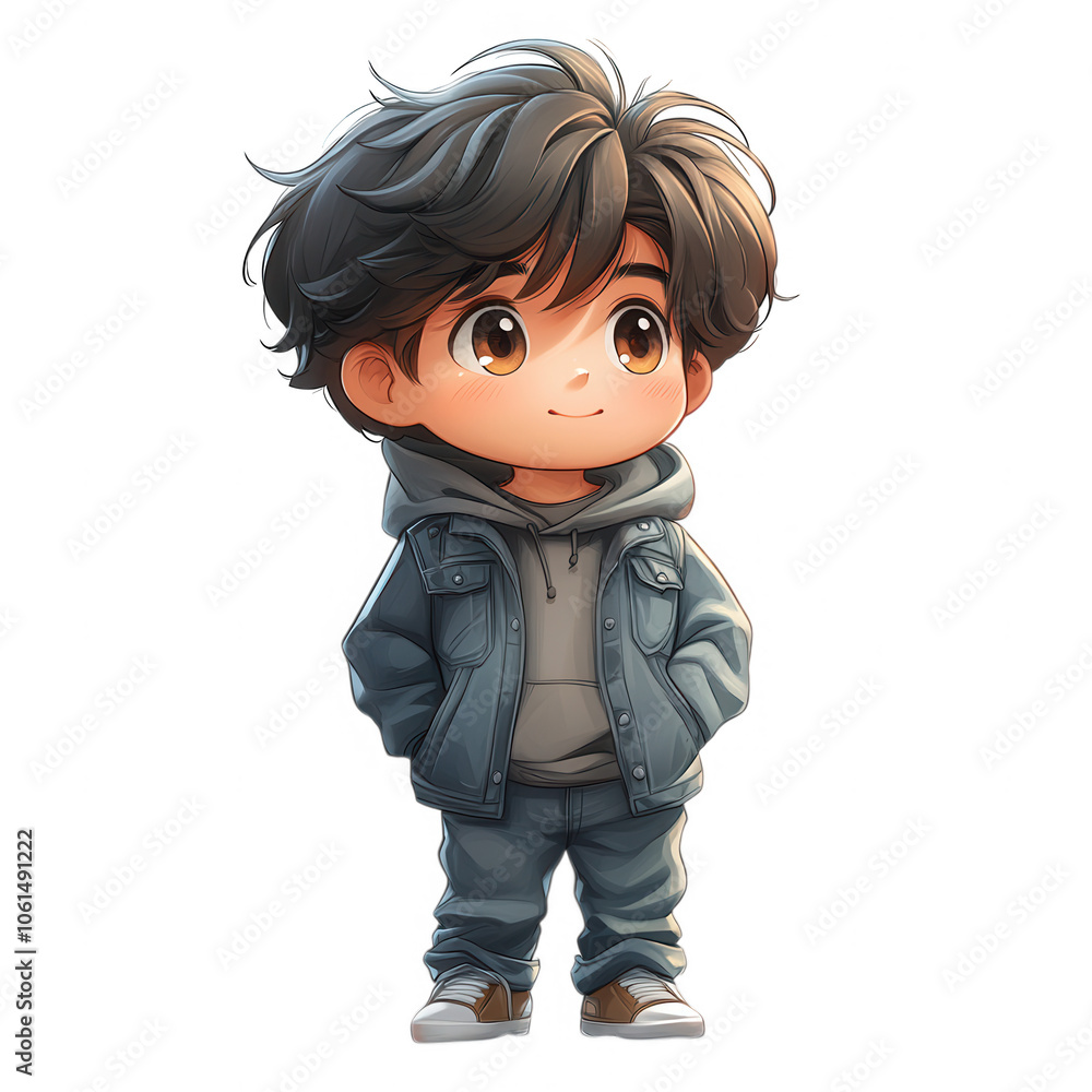 A young boy with dark, messy hair, wearing a gray hoodie and blue jeans. He looks curious, standing in a casual pose with a slightly shy expression, evoking a sense of innocence and youth.
A young boy with dark, messy hair, wearing a gray hoodie and blue jeans. He looks curious, standing in a casual pose with a slightly shy expression, evoking a sense of innocence and youth.