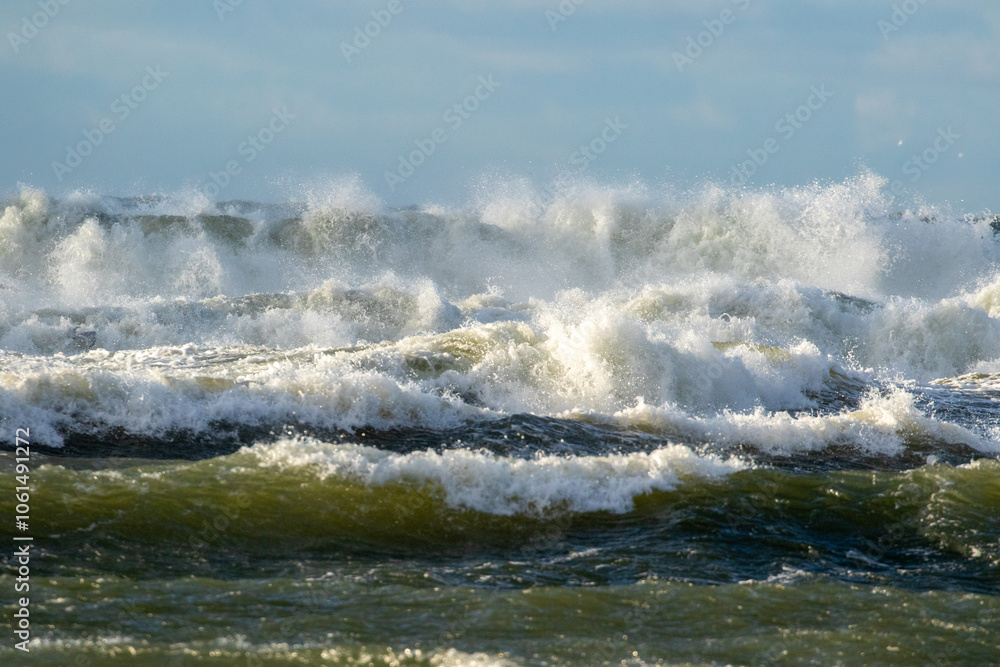 Stormy sea and foamy waves at the coast of The Baltic Sea near Paldiski, Estonia, Northern Europe Stormy sea and foamy waves at the coast of The Baltic Sea near Paldiski, Estonia, Northern Europe