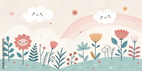 minimalist cute cartoon spring banner background