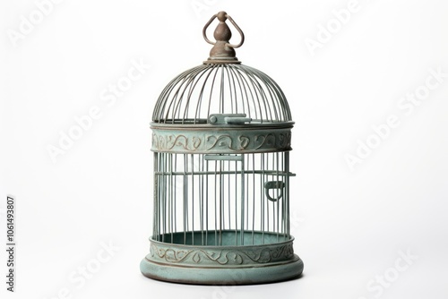 Cage metal bird white background.