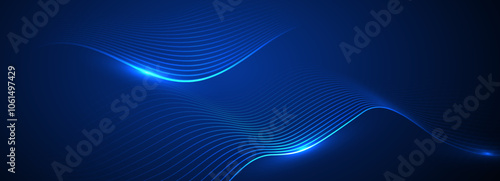 Dynamic abstract blue wave lines on dark background.