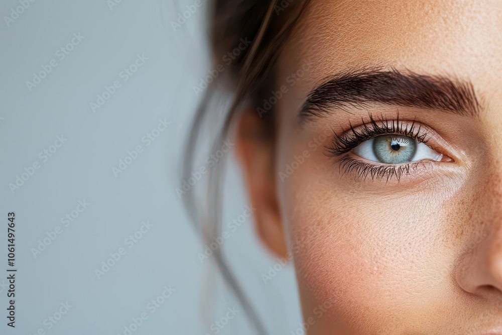 Fototapeta premium Closeup of a woman s glowing skin after using retinol, with her face highlighted by natural morning light, Glowing skin after retinol, Radiant and beautiful