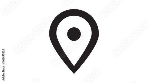 Standard black map location pin icon featuring a circular center point, representing an address or destination point.