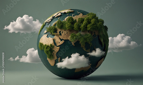 Whimsical Earth Surrounded by Lush Forest and Floating Clouds