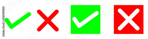 check mark icon button set. check box icon with right and wrong buttons and yes or no checkmark icons in green tick box and red cross. vector illustration