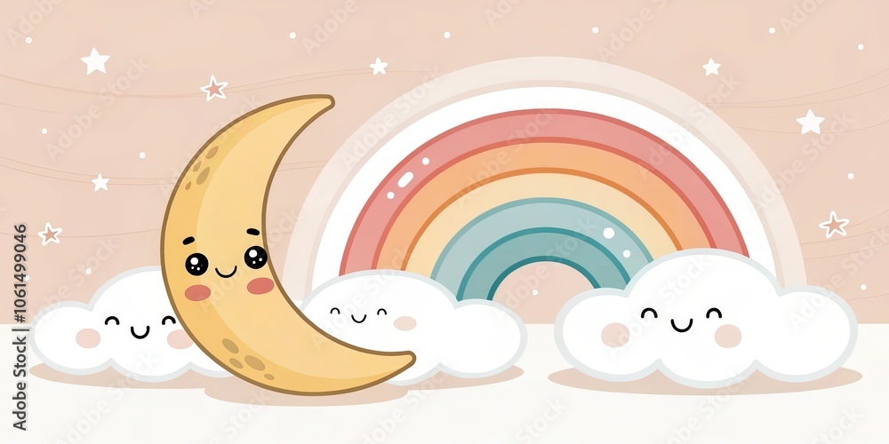 Fototapeta premium minimalist cute cartoon moon crescent background