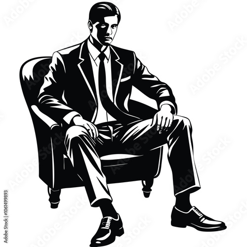 Professional Businessman Seated in a Chair, Vector Illustration