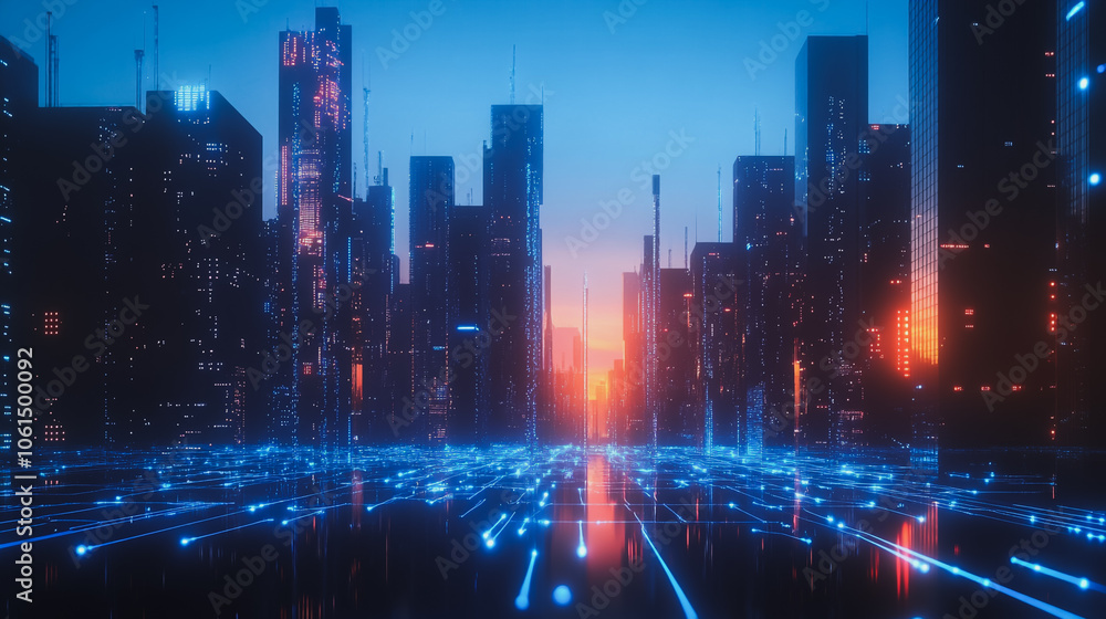 Smart digital city with connection cyber security network reciprocity over the cityscape . future smart wireless digital city and social media networking systems that connects people within the city Smart digital city with connection cyber security network reciprocity over the cityscape . future smart wireless digital city and social media networking systems that connects people within the city