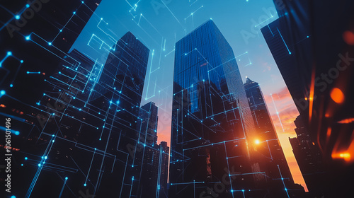 Wallpaper Mural Smart digital city with connection cyber security network reciprocity over the cityscape . future smart wireless digital city and social media networking systems that connects people within the city Torontodigital.ca