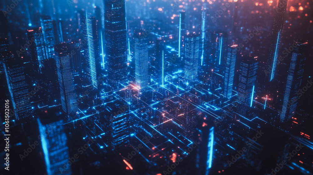 Smart digital city with connection cyber security network reciprocity over the cityscape . future smart wireless digital city and social media networking systems that connects people within the city Smart digital city with connection cyber security network reciprocity over the cityscape . future smart wireless digital city and social media networking systems that connects people within the city