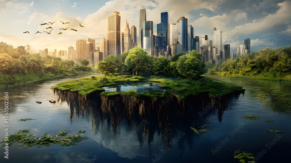 Obraz premium A powerful image representing the struggle between urbanization and conservation, showcasing human choices impacting the planet.
