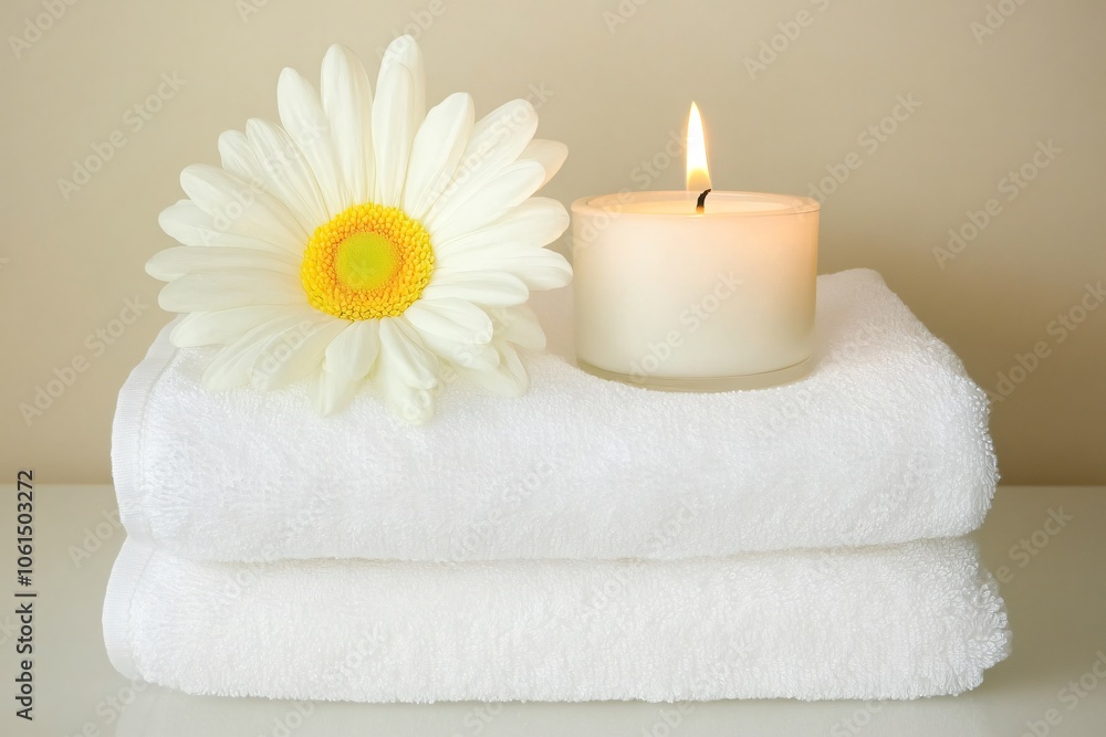 Minimalist Bathroom Shelving with Towels and Candle Minimalist Bathroom Shelving with Towels and Candle