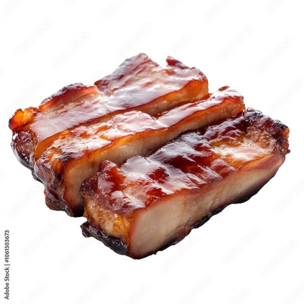 Glazed barbecue pork slices on transparent background. Glazed barbecue pork slices on transparent background.