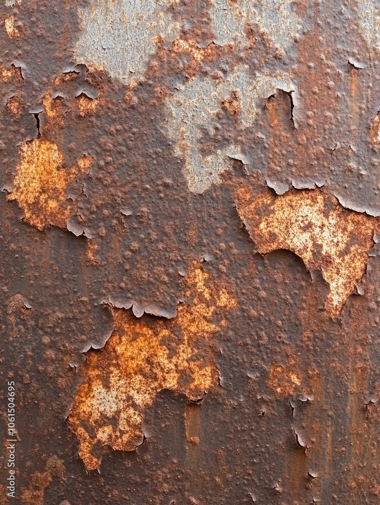 Close-up of rusted metal surface with peeling paint and corrosion patterns. Close-up of rusted metal surface with peeling paint and corrosion patterns.