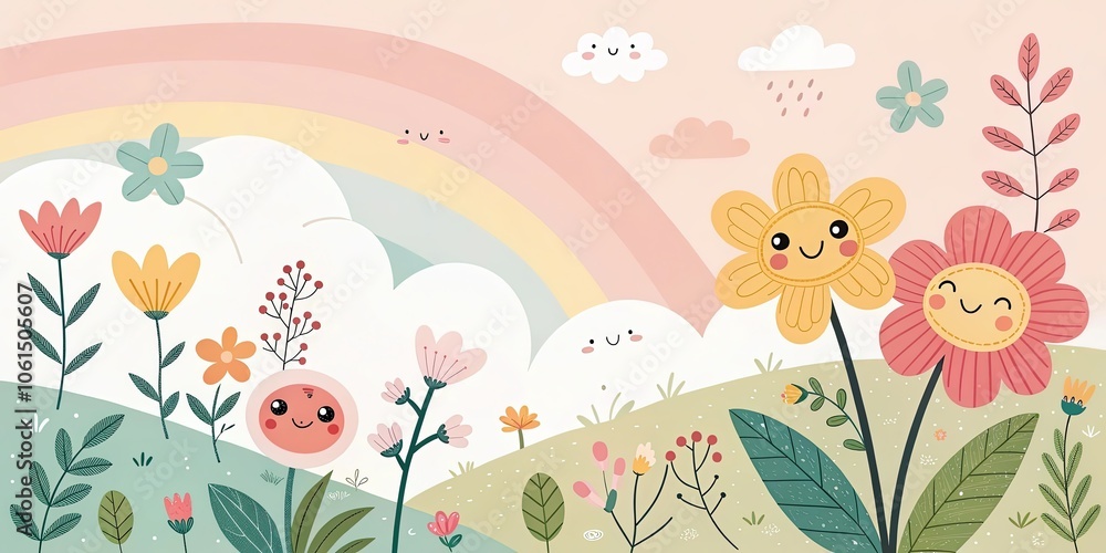 minimalist cute cartoon happy spring background minimalist cute cartoon happy spring background