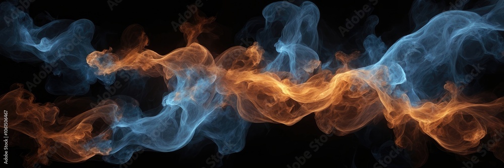 Obraz premium Abstract smoke fire in Brown and blue light isolated on a black background