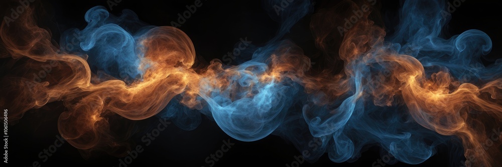 Obraz premium Abstract smoke fire in Brown and blue light isolated on a black background